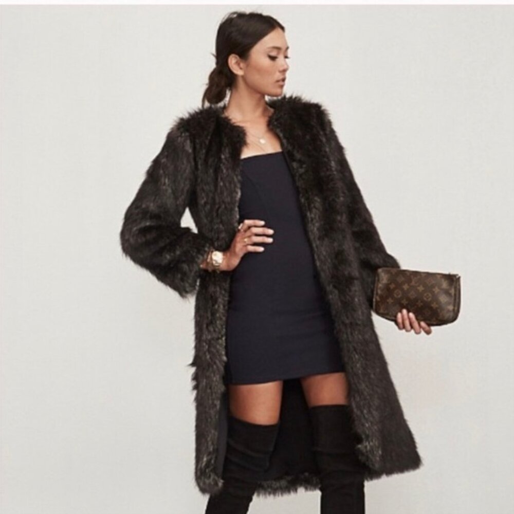 Reformation Brixton Faux Fur Coat Foxtrot Size S